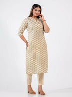 Aramya Straight Soft Cotton Floral Print Women's Kurta Set - Off White | Grocsy