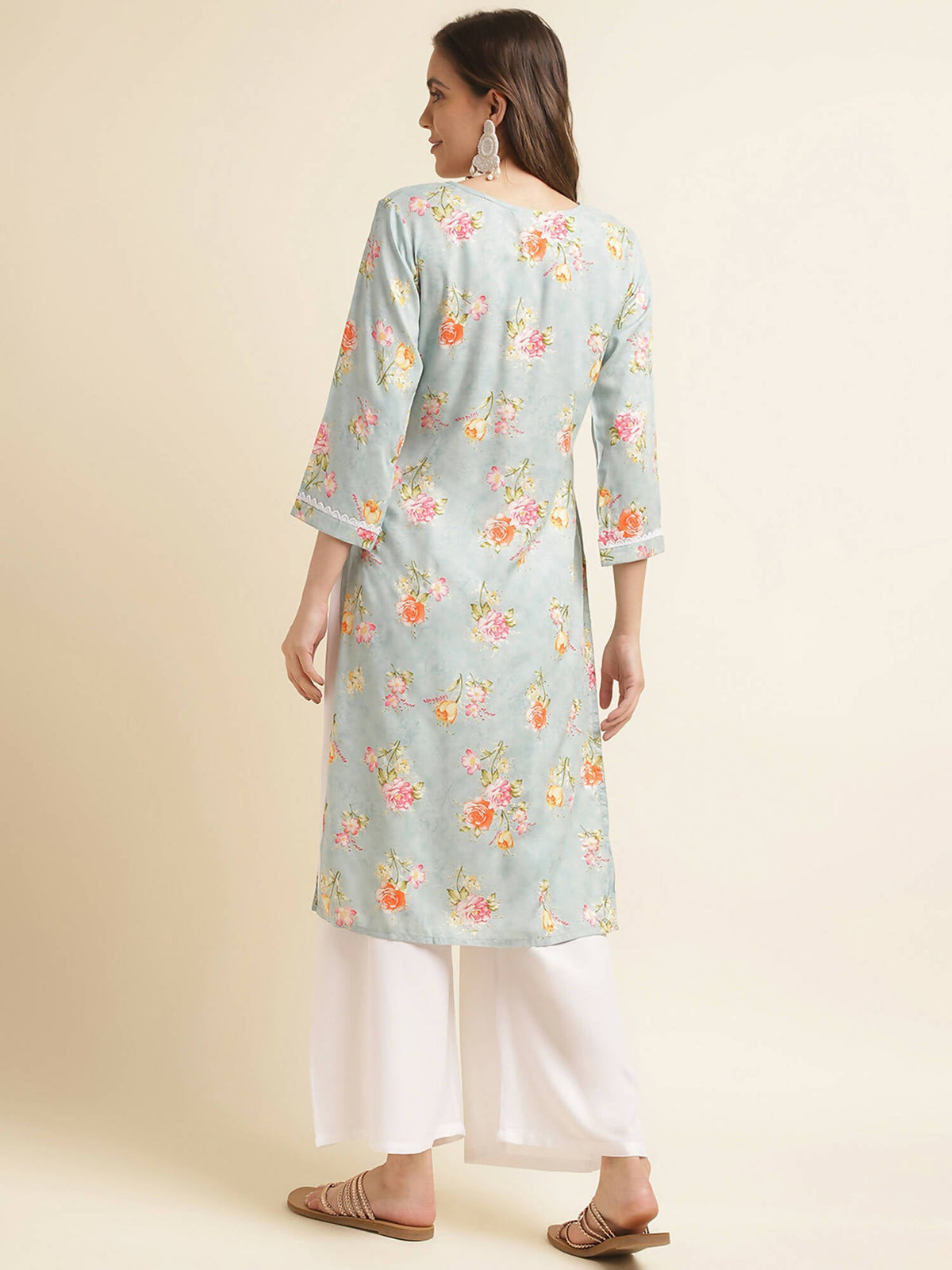 Blue Poly Rayon Floral Printed Straight Kurta - Prasuti | Grocsy