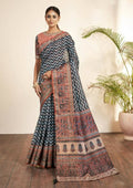 Blue Bhagalpuri Silk Stripe printed with Stone Work & Hand Work Saree - Norita Nirvi | Grocsy