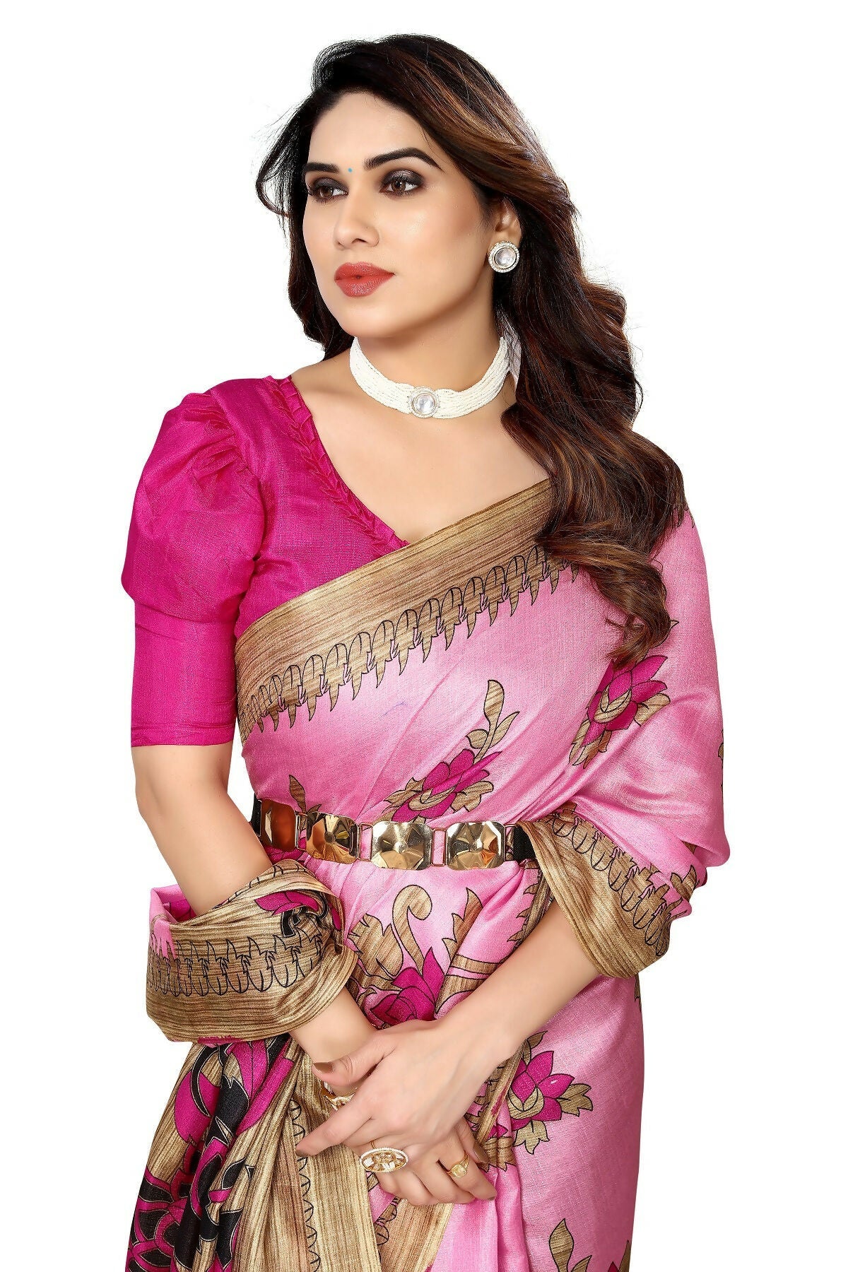 Vamika baby pink Printed Art Silk Saree | Grocsy
