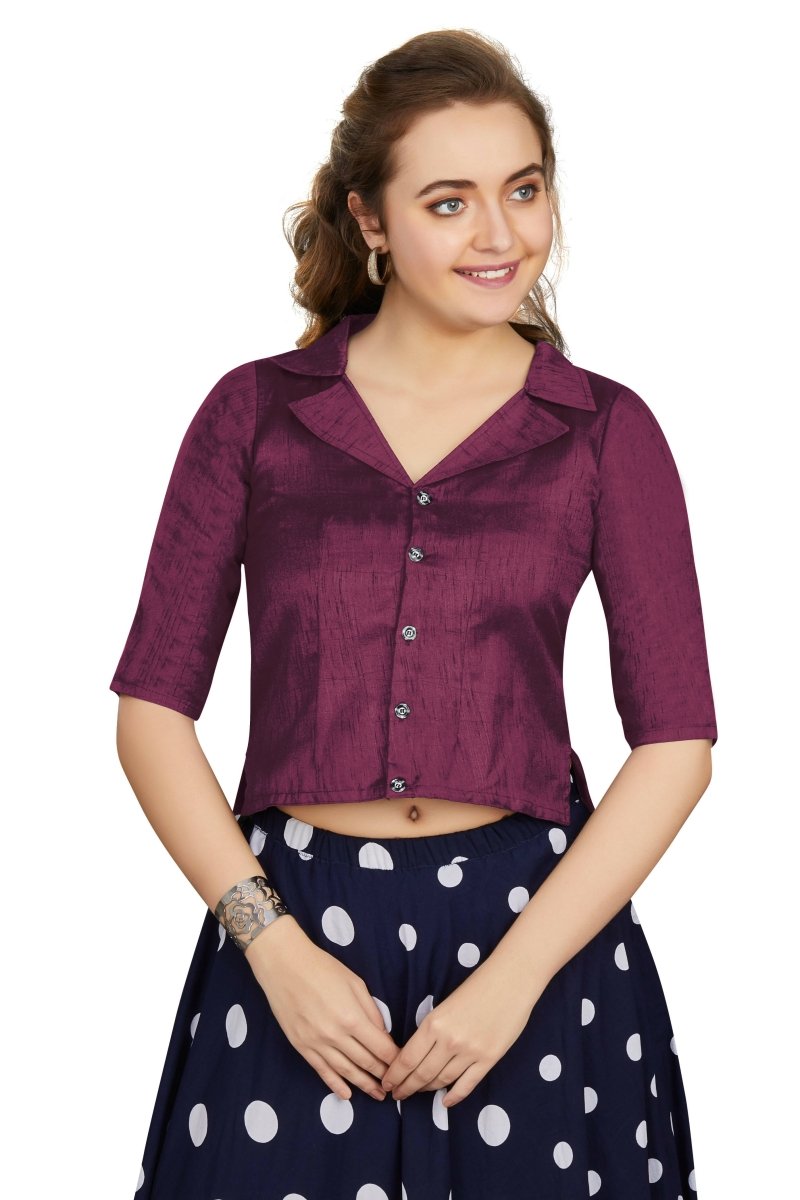 Aastha Fashion Women's Women's Wine Art Silk Button Readymade Blouse | Grocsy
