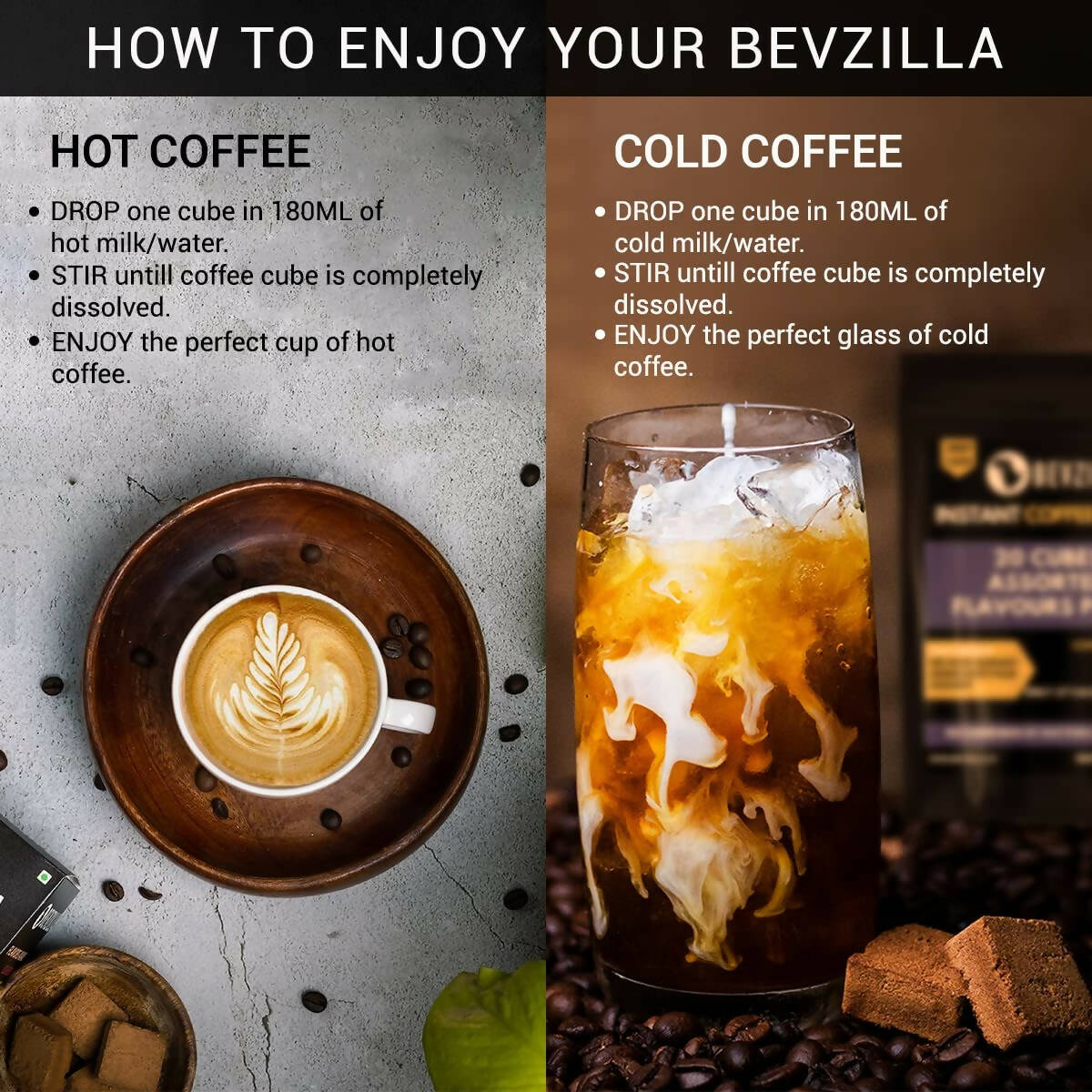 Bevzilla Instant Coffee Cubes Pack with Organic Date Palm Jaggery - Classic | Grocsy