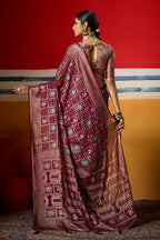 Joban Fashion Wine Dull Moss Brasso Saree | Grocsy