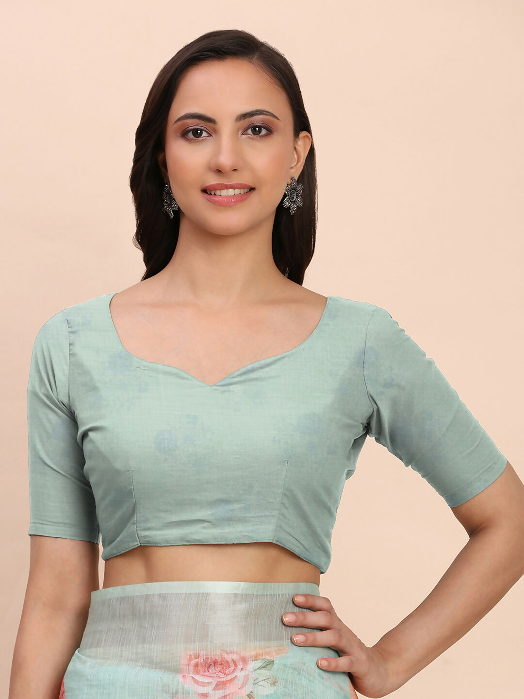 Shree Shyam Fashion Linen Cotton Sea Green Saree | Grocsy