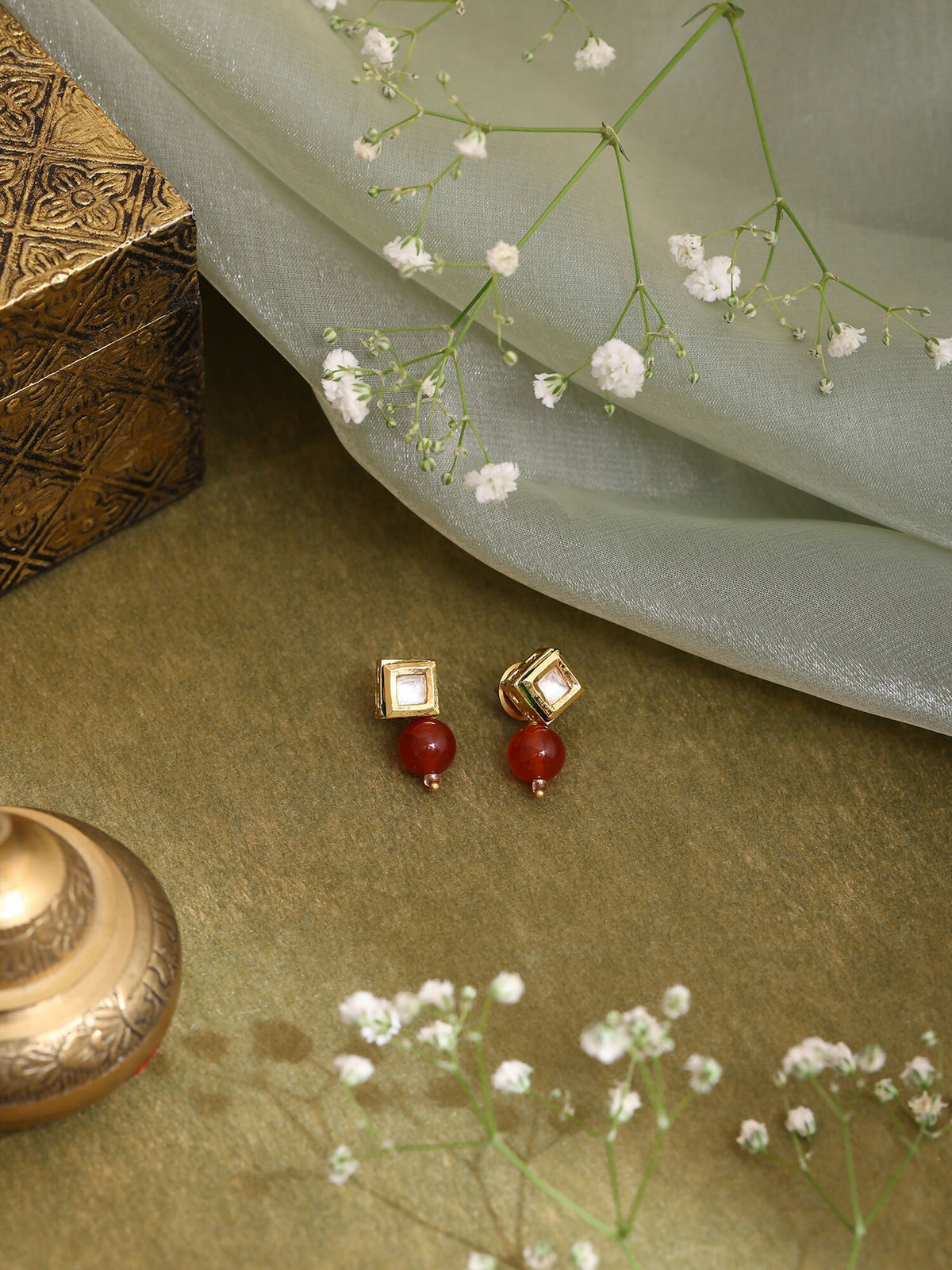 Ruby Raang Red Carnelian Kundan Studs | Grocsy