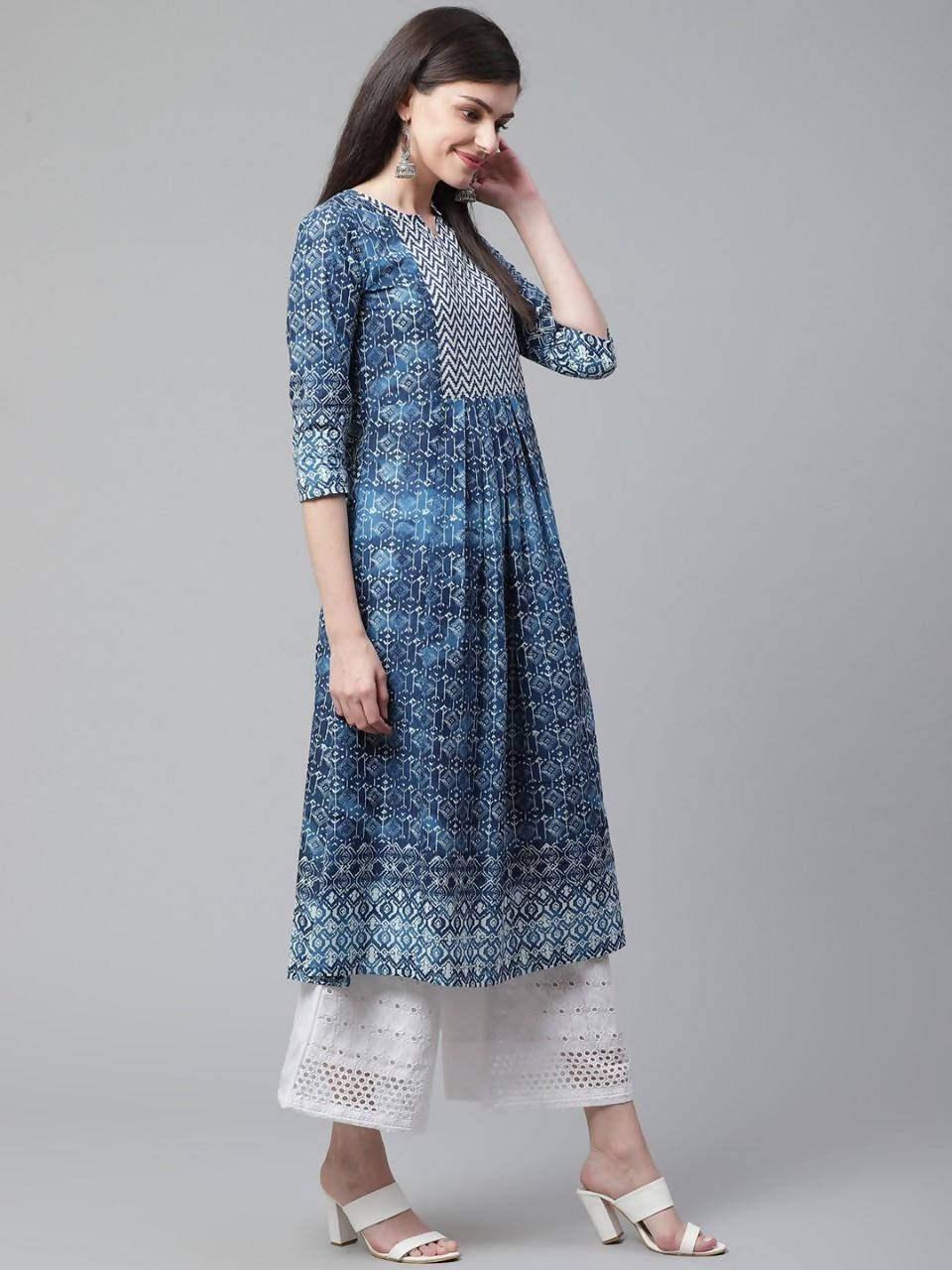Vamika Blue Cotton Printed Party/Casual Wear Kurti | Grocsy