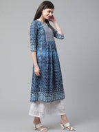 Vamika Blue Cotton Printed Party/Casual Wear Kurti | Grocsy