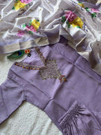 Teeya Creation Womens New Fancy Premium Mul Chanderi Kurta Set - Lavender | Grocsy