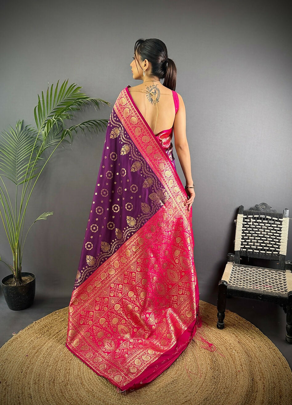 Joban Fashion Magenta Butti Banarasi Silk Sarees | Grocsy