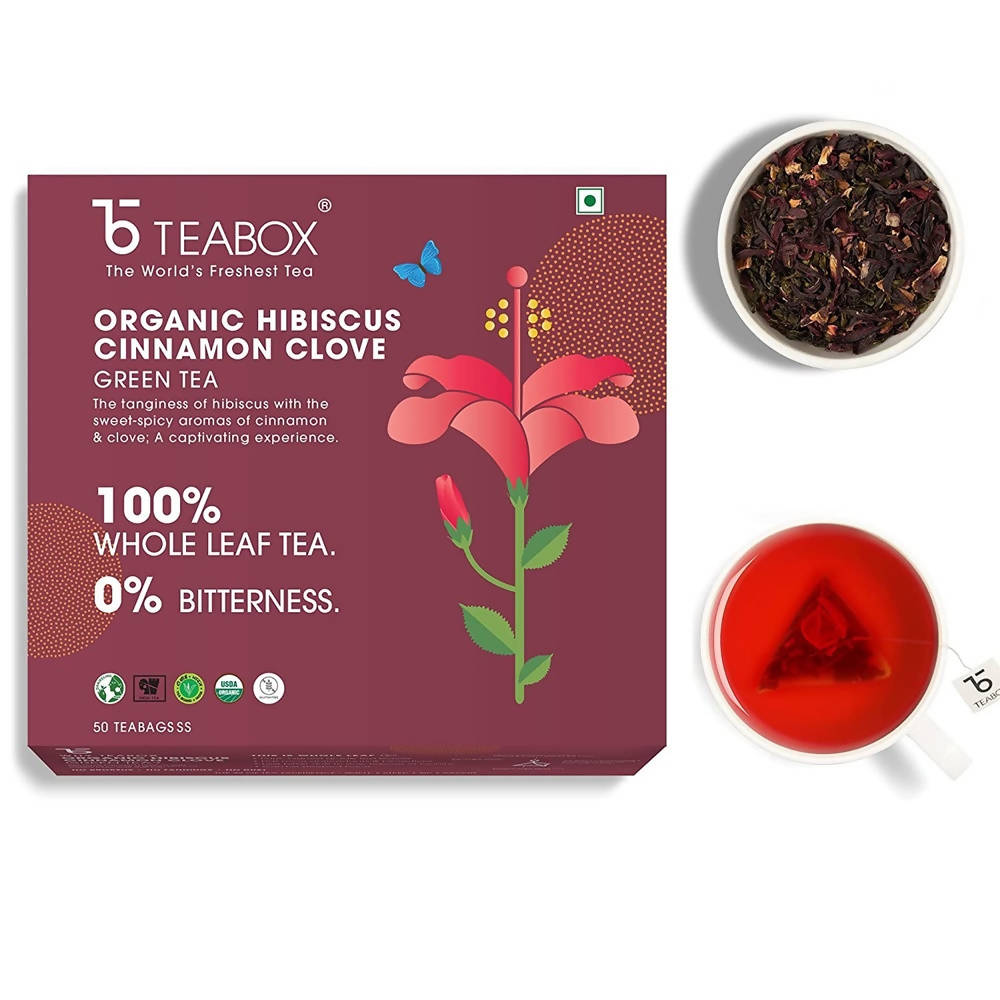 Teabox Organic Hibiscus Cinnamon Clove Green Tea Bags | Grocsy