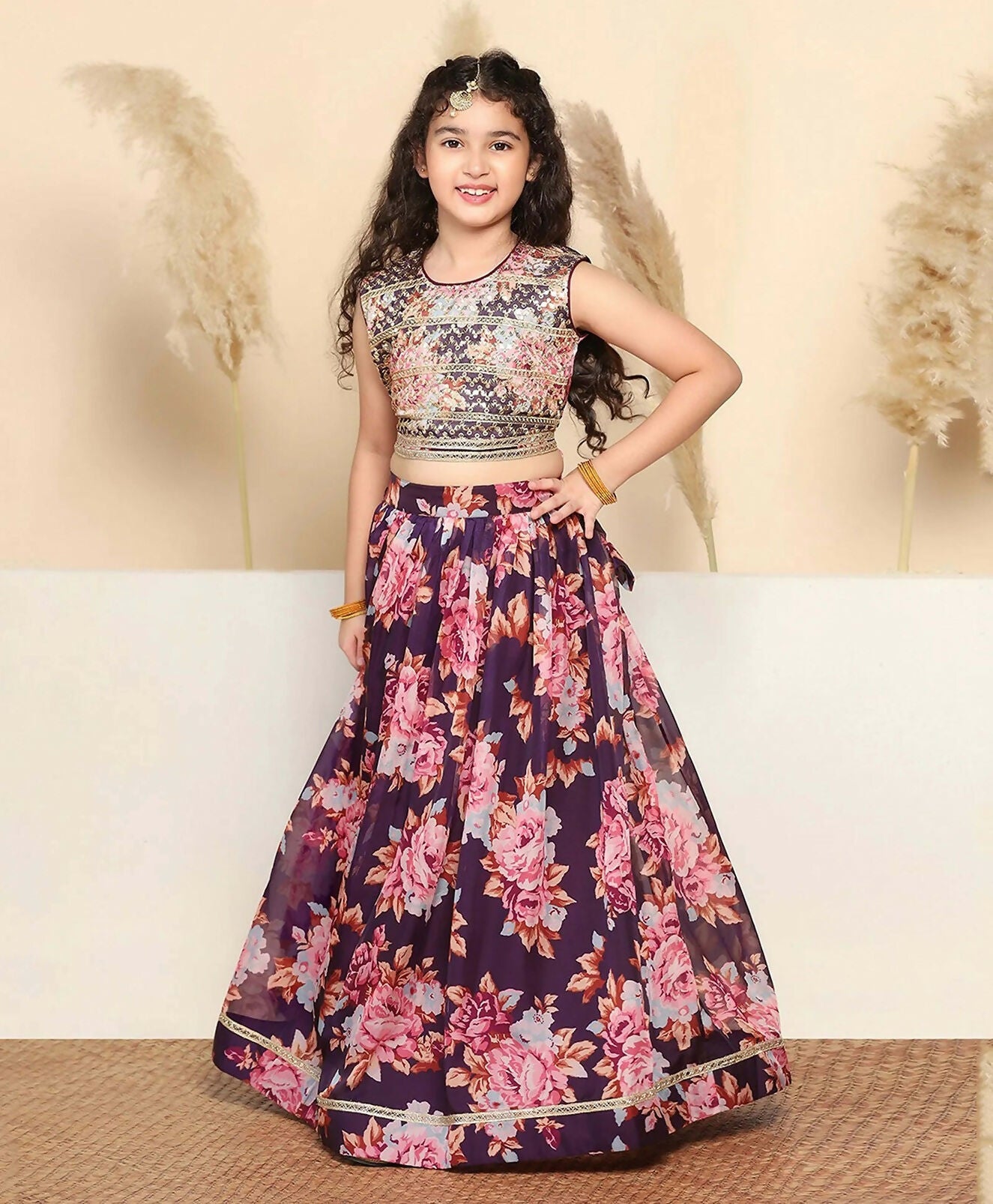 Joban Fashion Girl's Wine Color Lehenga Choli | Grocsy