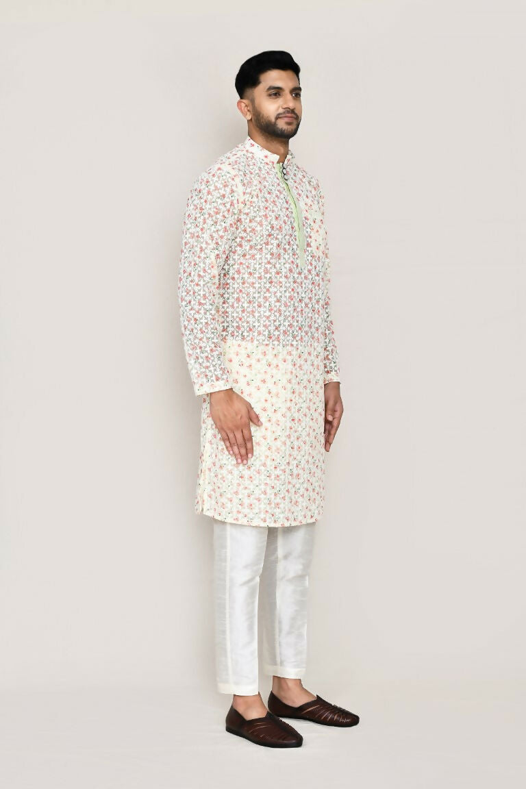 Joban Fashion Green Colored Georgette Based With Full Thread Work Fabric Kurta With Straight Fit Pant | Grocsy