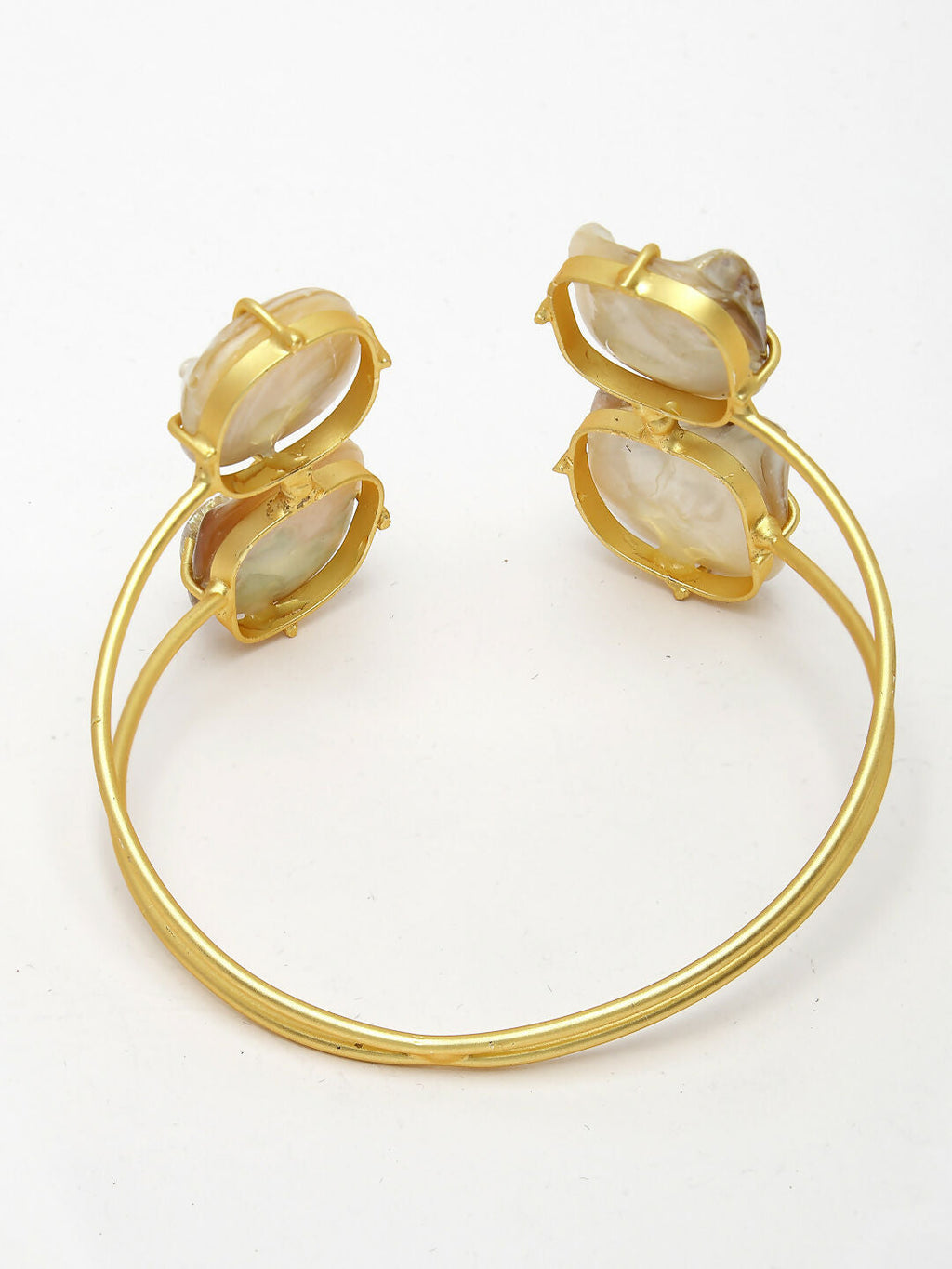 NVR Women's Gold-Polished Mother of Pearl Handcrafted Cuff Bracelet | Grocsy