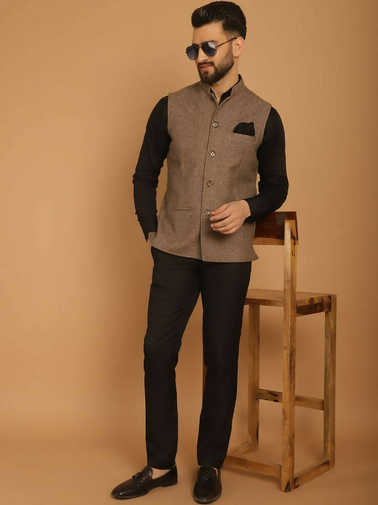 Even Apparels Pure Wool Nehru Jacket - Beige | Grocsy