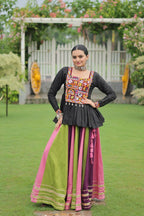 Teeya Creation Multi Colour Reyon Silk Gamathi Work Navratri lehenga Choli | Grocsy