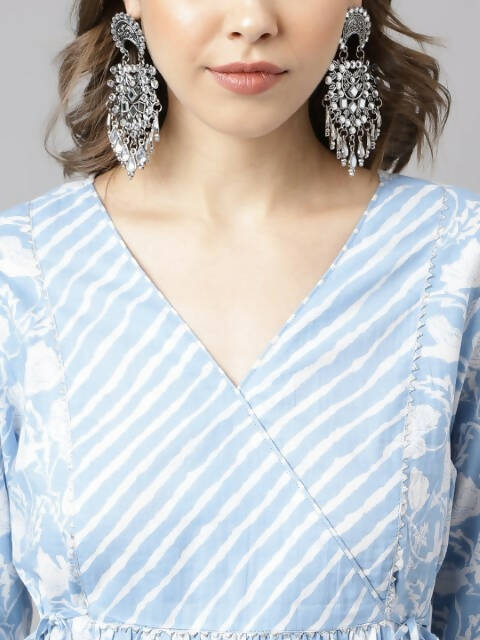 FIORRA Women's Blue Cotton A-Line Kurta Set | Grocsy