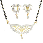 AanyaCentric Gold-Polished Mangalsutra Pendant Earring Set & Silver Plated Anklet