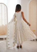 Teeya Creation White Color Roman Silk Embroidery Work Party Wear Gown | Grocsy