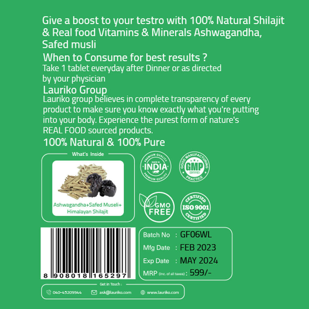 Laurik Testosterone Himalayan Sj, Ashwagandha, Safed Musli, Maca Root, And Korean Red Ginseng Tablets | Grocsy