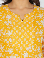 Aramya Yellow Soft Cotton Floral Straight Kurta for Women | Grocsy