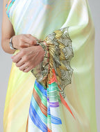 Vastranavya Ombre Yellow Multi-Color Leaves Mandalaa Print Freehand Ready to Wear Saree | Grocsy