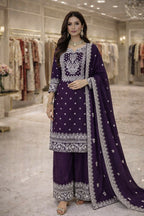 Teeya Creation Purple Fendi Silk Designer Heavy Work Wedding Wear Palazzo | Grocsy