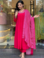 Partywear Designer Viscose Silk With Lining Red Stitched Suit With Dupatta - Tanisha | Grocsy