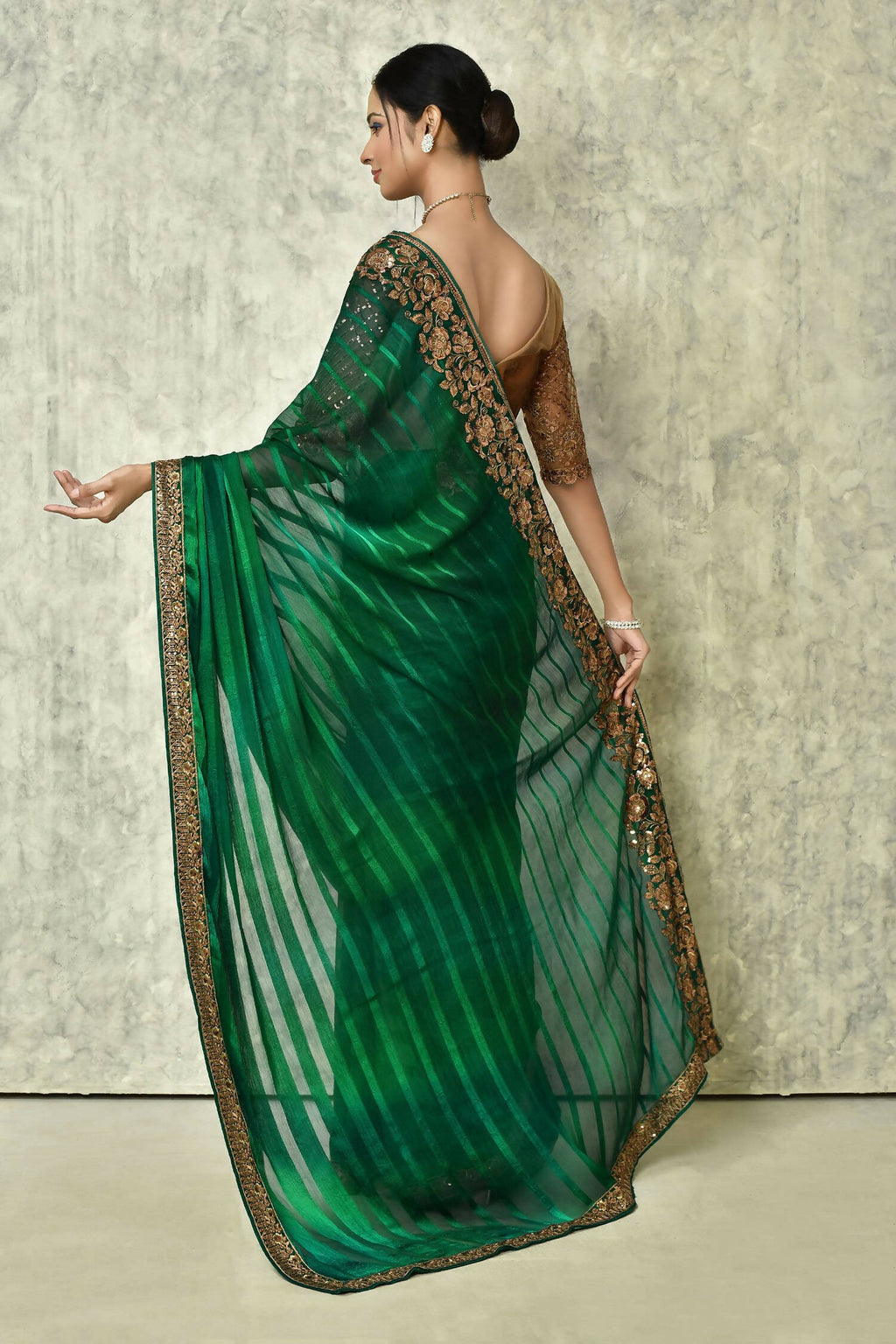 Dark Green Silk Solid Designer Saree with Blouse - Purvi | Grocsy