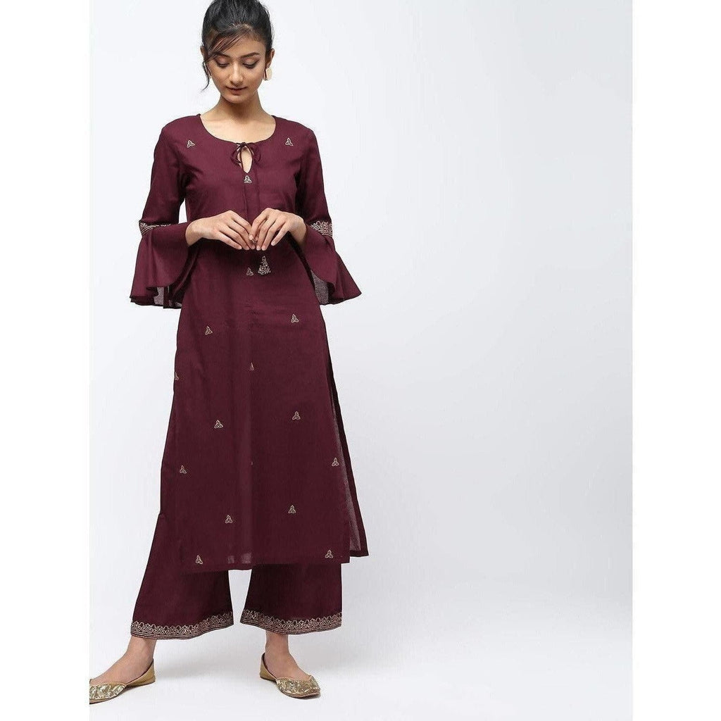 Cheera Straight Front Keyholl Elegant Kurta With Bell Sleeve Design | Grocsy