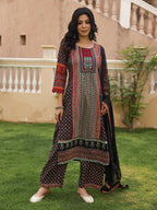 Juniper Women's Black Ethnic Motif Printed Rayon Kurta Palazzo And Dupatta With Mirror & Thread Work | Grocsy