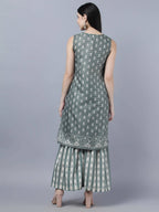 Myshka Women Grey Ethnic Motifs Printed Kurta with Shararas With Dupatta Set | Grocsy