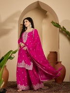 Joban Fashion Embroidery Pink Chinon Silk Kurta Set | Grocsy