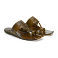 Stepsoft Men'S Olive Brown Kolhapuri Chappal | Handcrafted Leather Ethnic Slip-On Slippers | Grocsy
