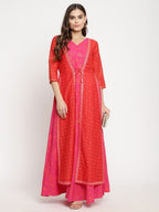 Ahalyaa Women Dark Pink Crepe Khari Print Dress | Grocsy