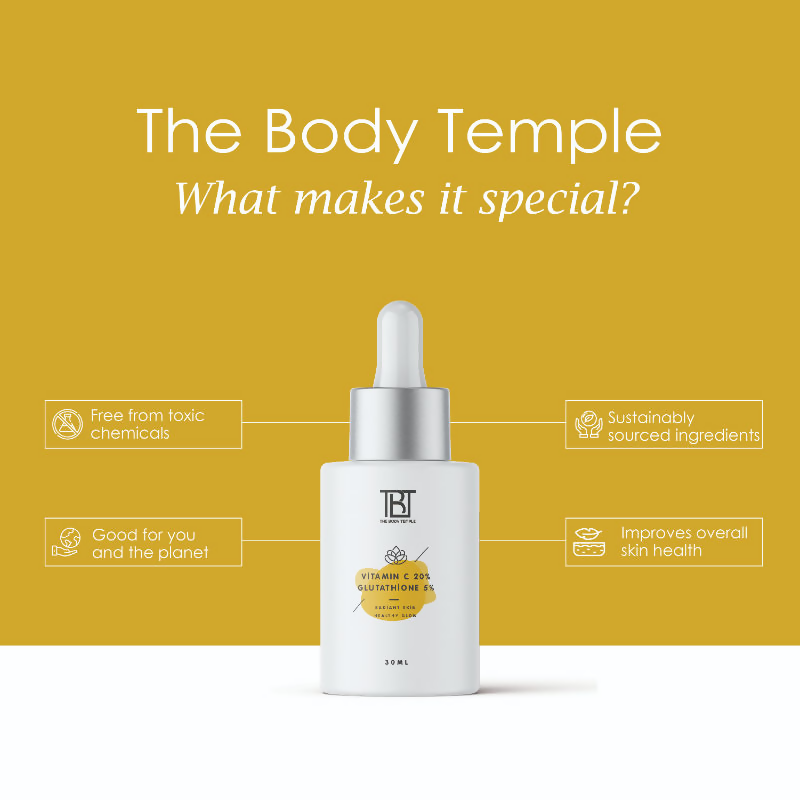 The Body Temple Vitamin C 20% + Glutathione 5% Face Serum | Grocsy