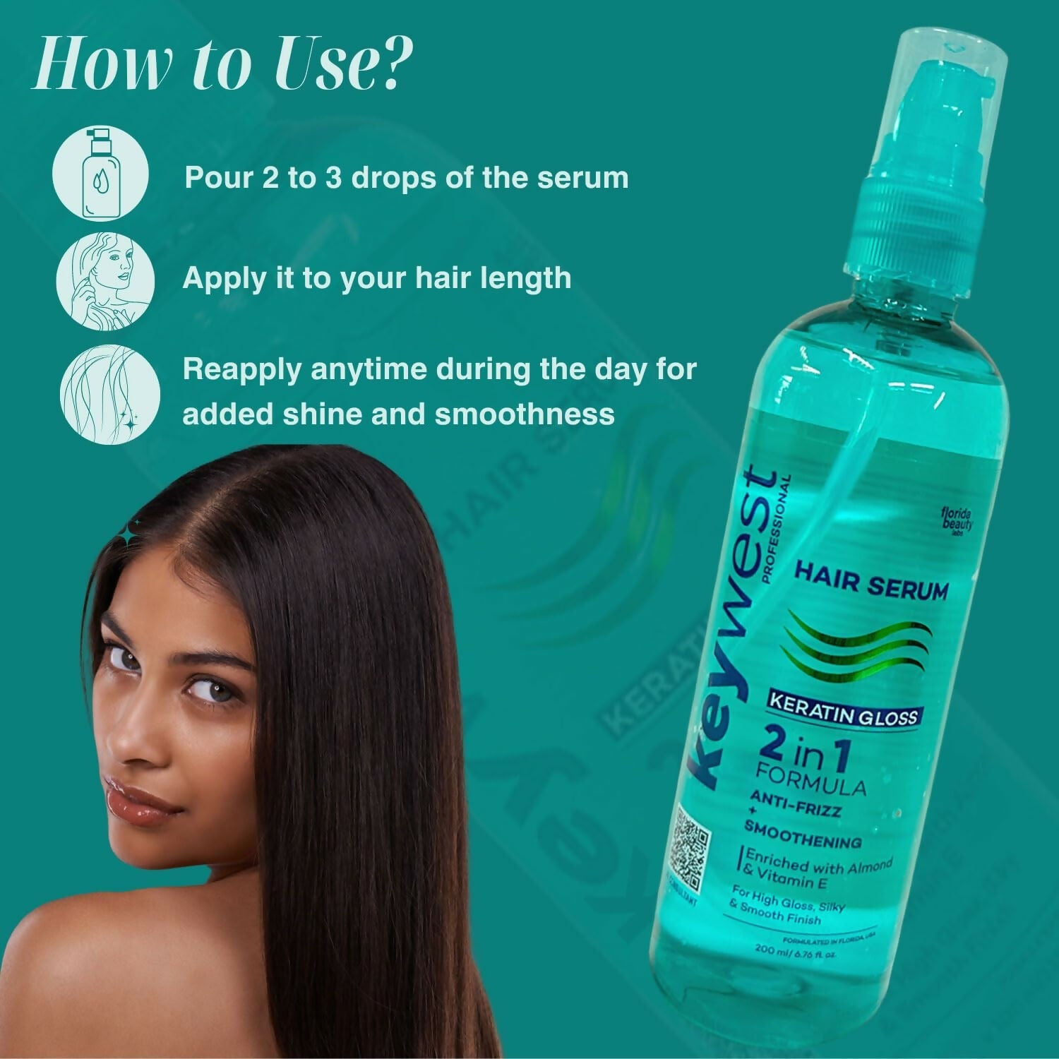 Keywest Professional Keratin Gloss Hair Serum - 2in1 Formula Anti-Frizz + Smoothening | Grocsy