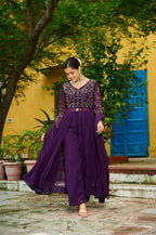 Joban Fashion Purple Readymade Kurta Set With Sequence embroidery Work | Grocsy