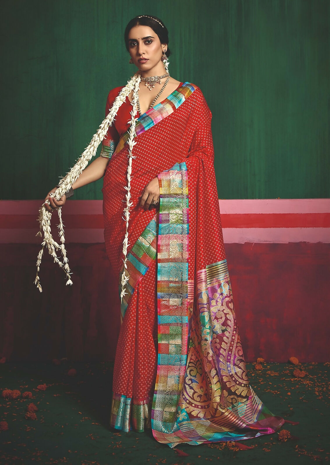 Joban Fashion Tushar Silk Red Colored With Zari Border Red Designer Pallu Saree | Grocsy