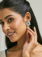 Nuyug 22K Gold-Plated Crystal & Zircon Stone Studded Floral Studs | Grocsy