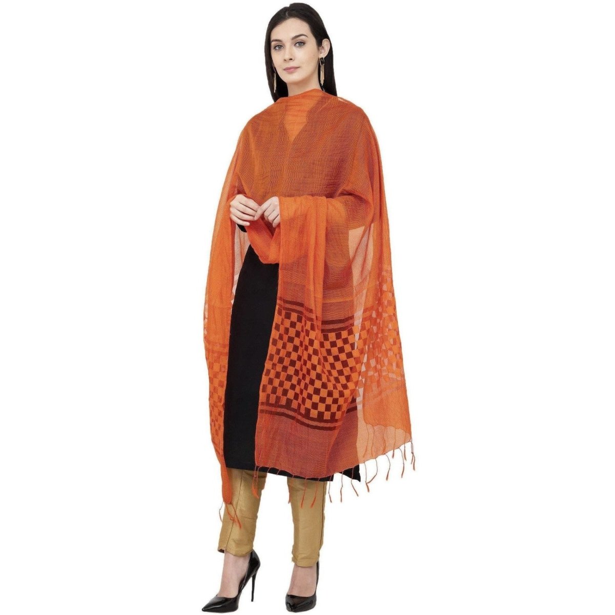 A R Silk Buta Cutting Regular Dupatta Color Orange Dupatta or Chunni | Grocsy