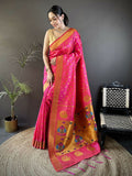 Joban Fashion Hot Pink Polka Dot Lichi Silk Paithani Silk Saree | Grocsy