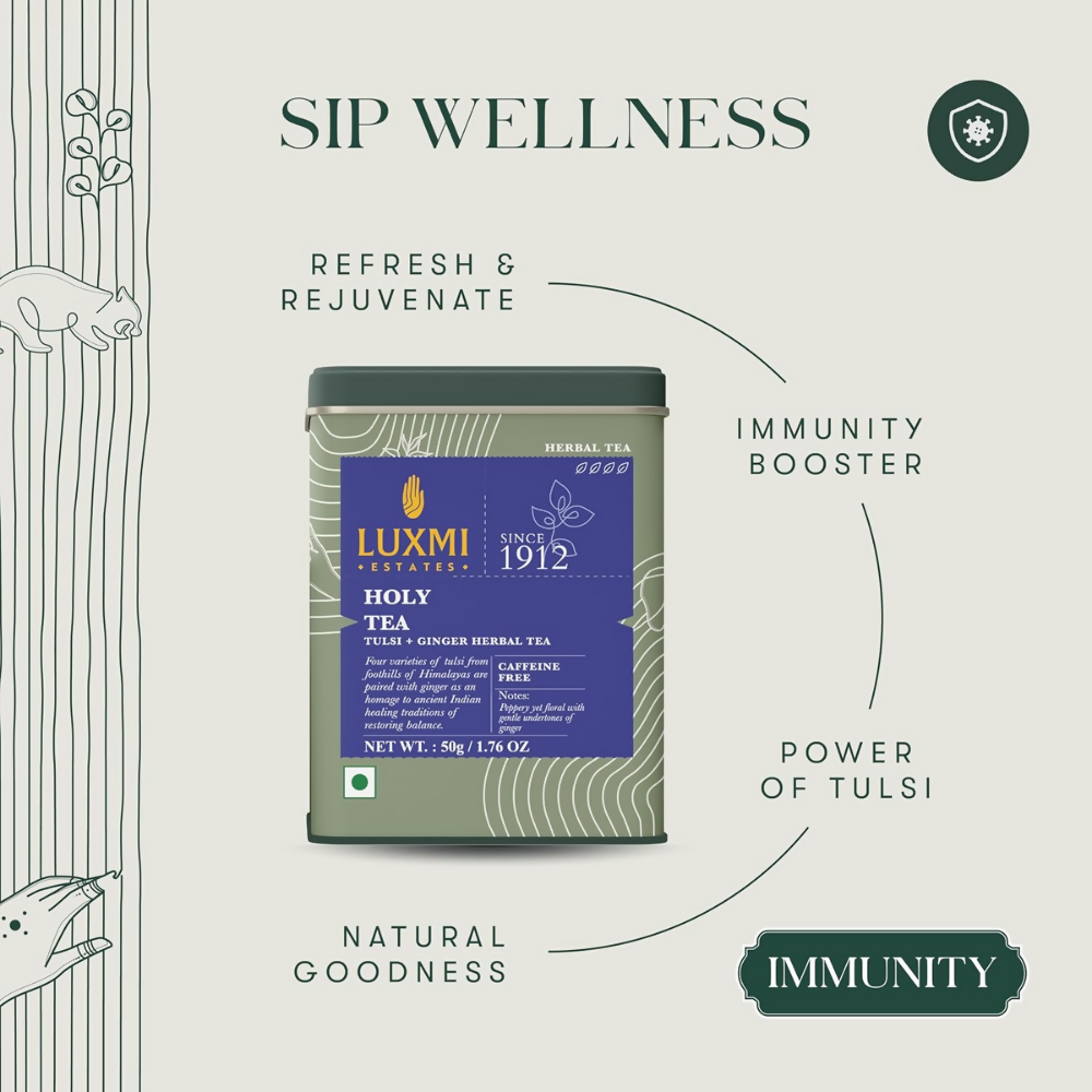 Luxmi Estates Holy Tea Tin - Tulsi Herbal Infusion | Grocsy