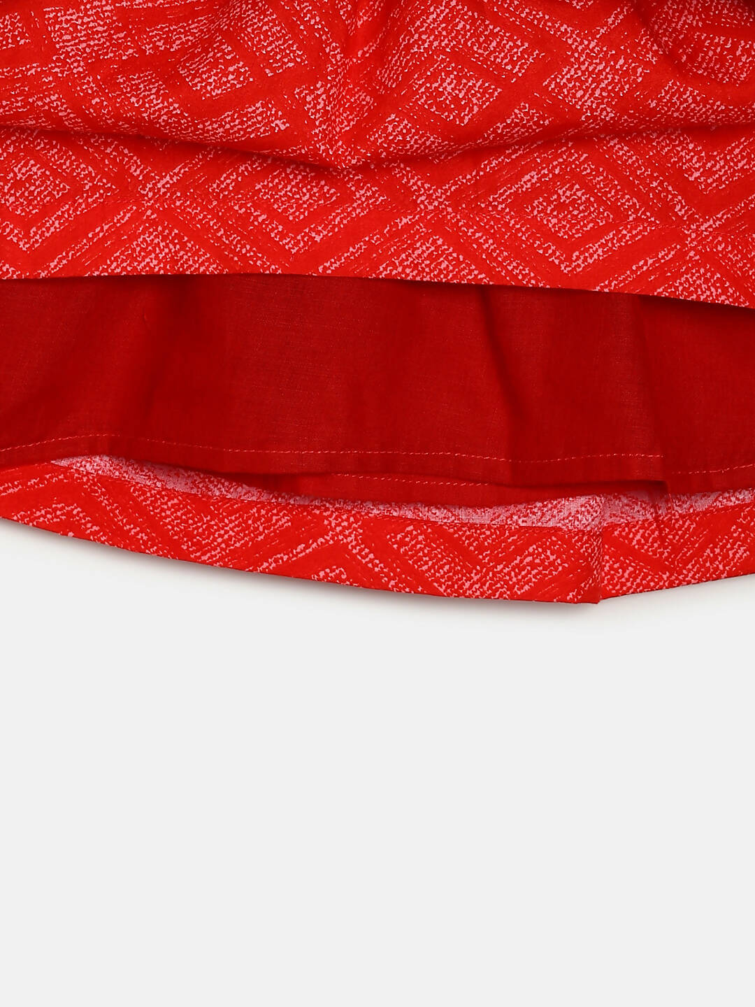 Manet Girls Cotton V Neck Frill Frock Printed - Red | Grocsy