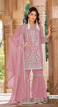 Anaita Pink Nylon Organza Suit With Embroidery & Mirror Work | Grocsy