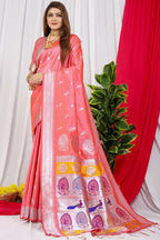 Jyoti Fashion Women's Peach Paithani Silk Zari Woven Saree with Blouse | Grocsy