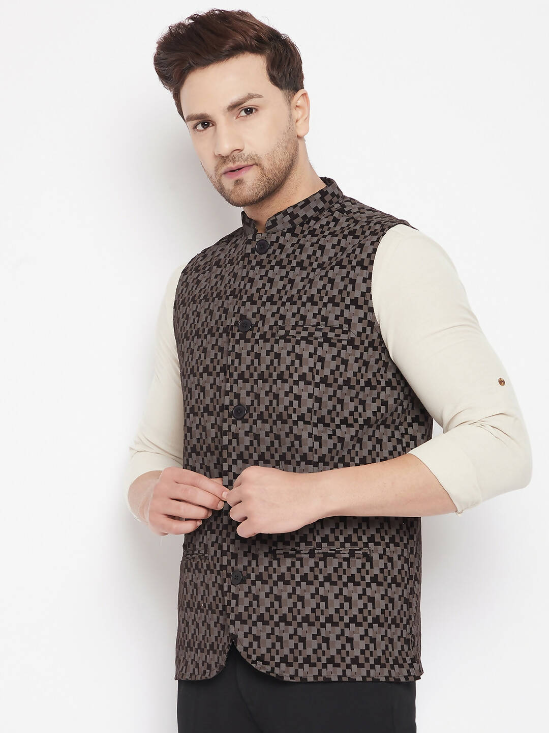Even Apparels Black Merino Men Woven Nehru Jacket BF539 | Grocsy