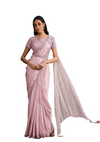 Pink Crepe Georgette Silk Sequence Embroidered With Stone Work Saree With Stitched Blouse - Mohmanthan La Belle | Grocsy