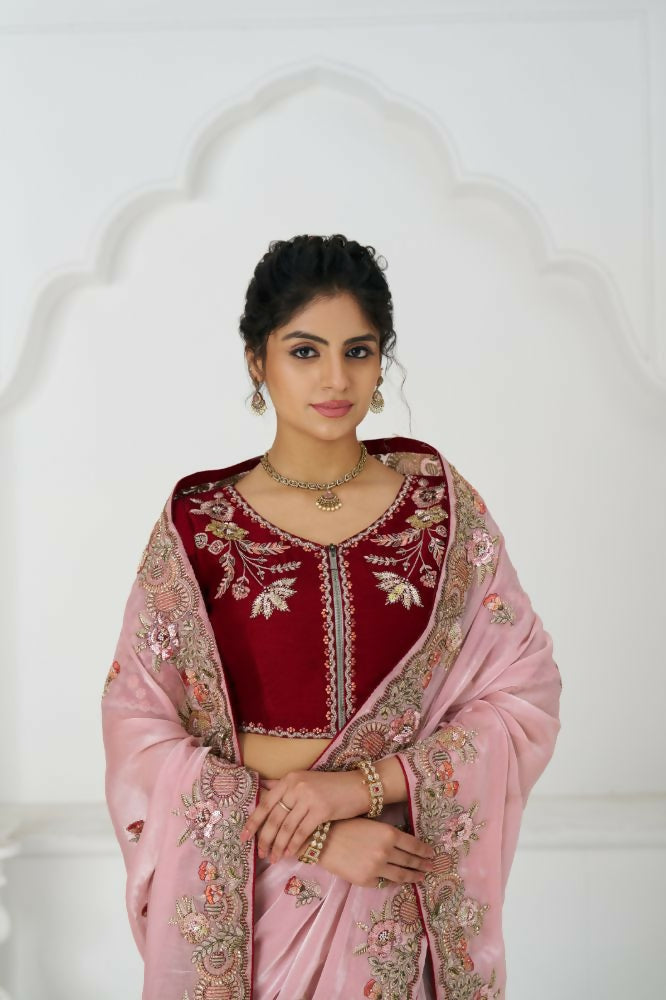 Kesar Fab Graceful Pink Zari And Sequins On Rich Fendi Silk Saree | Grocsy