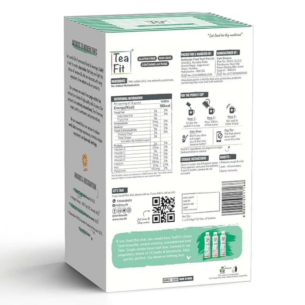 TeaFit Premium NO SUGAR Instant Cardamom Tea Premix | Grocsy