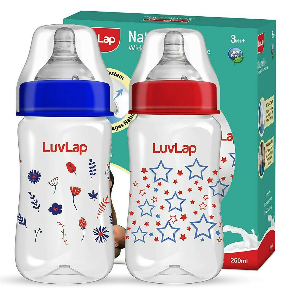 LuvLap Anti-Colic Wide Neck Natura Flo Baby Feeding Bottle | Grocsy